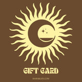 Gift card design with sun and moon symbol on a brown background
